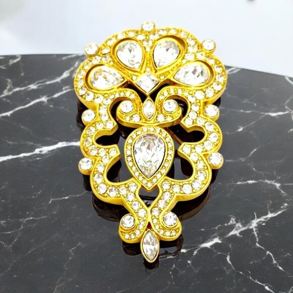 Stunning Art Deco Style Very Large Monet Gold Tone Brooch/Pin w/Crystals - Picture 1 of 6